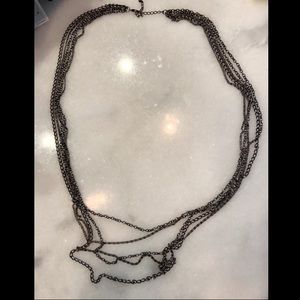 Gunmetal long multi stand chain necklace